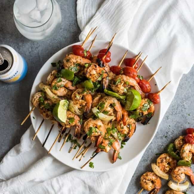 These quick, easy and healthy Grilled Shrimp Skewers are perfect for summer grilling or roasting! (gluten free, paleo, low carb)