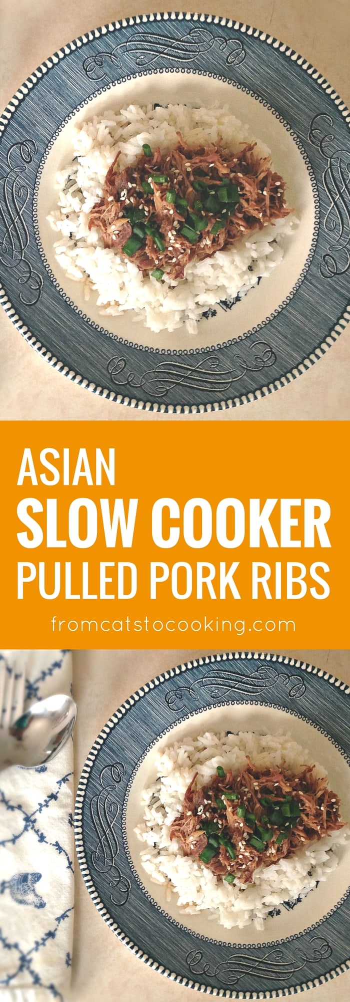 Asian Slow Cooker Pulled Pork Ribs recipe. This is perfect for dinner and makes awesome leftovers for lunch the next day. Is gluten-free and paleo as well!