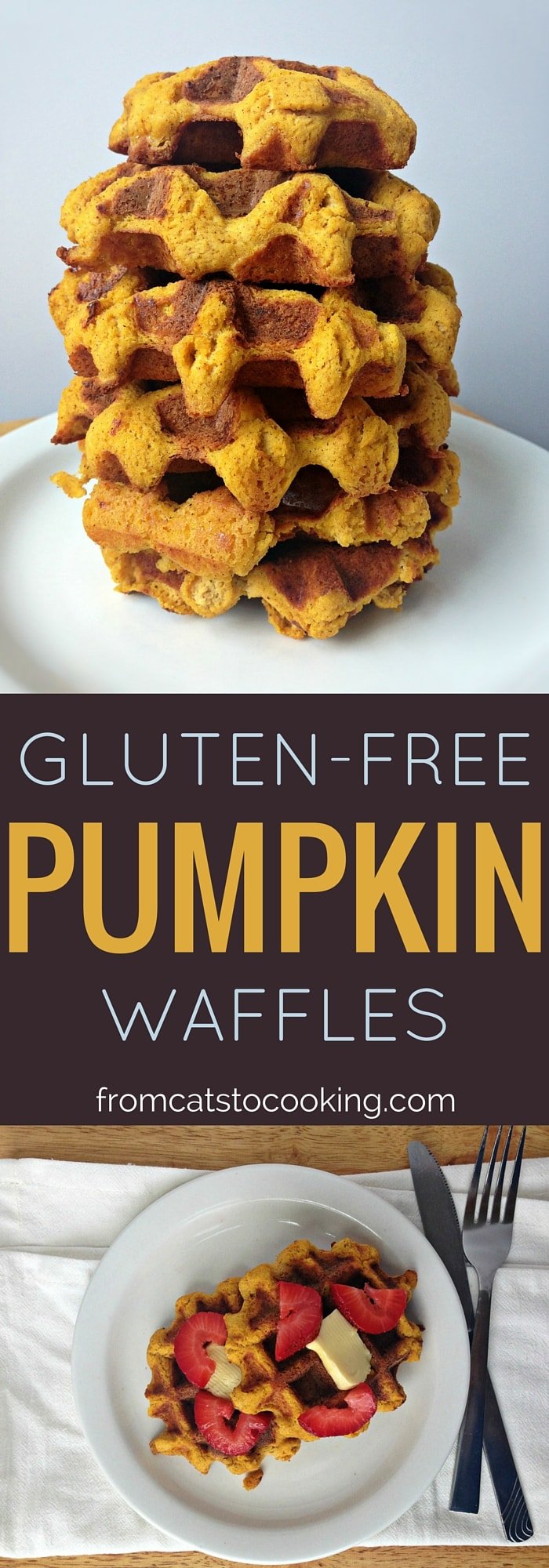 Gluten-free Pumpkin Waffles Recipe. Great for breakfast and brunch! Dairy-free, Gluten-free, Paleo| fromcatstocooking.com