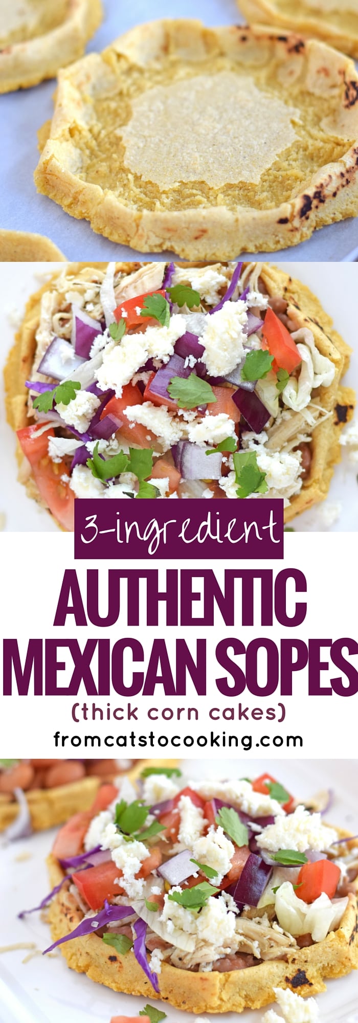 3-Ingredient Authentic Mexican Sopes are a thick corn cake that you can top with any ingredients your little tummy desires. I like to think of them as a thick corn tortilla boat because they're made exactly like a corn tortilla except the edges are pinched up to create a little well in the middle. They're gluten free, vegetarian, vegan and dairy free. They also make a great appetizer or have a couple for dinner. #mexican #cincodemayo #sopes