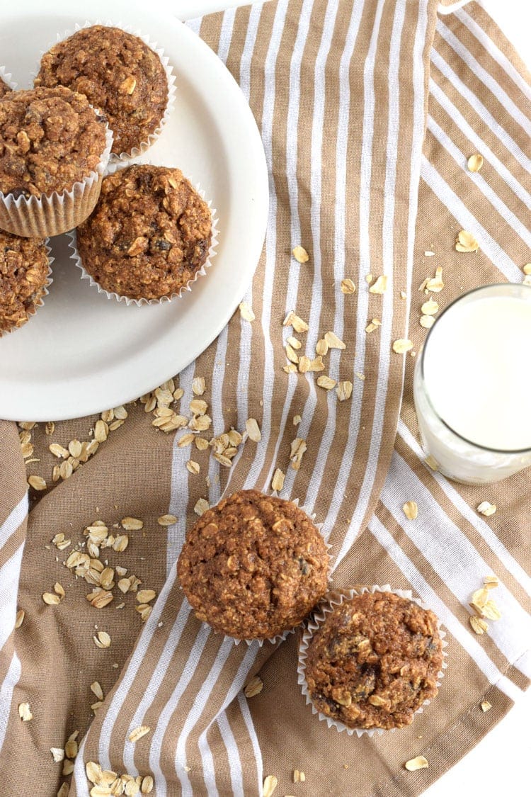 Made with rolled oats, raisins, unsweetened applesauce and almond butter, these Gluten Free Oatmeal Raisin Muffins are ready in only 30 minutes and are the perfect after-dinner dessert or brunch pastry.