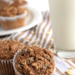 Made with rolled oats, raisins, unsweetened applesauce and almond butter, these Gluten Free Oatmeal Raisin Muffins are ready in only 30 minutes and are the perfect after-dinner dessert or brunch pastry.