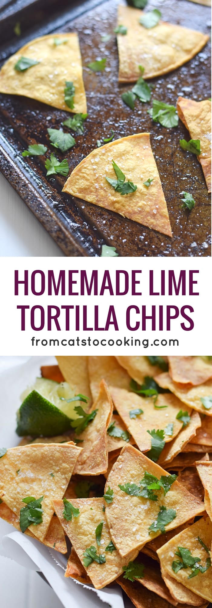 These Homemade Lime Tortilla Chips are crunchy, salty, easy to make and are baked with a hint of lime for a nice little zesty kick. They've taken my chips and salsa game to a whole new level! Perfect on their own as a snack or with some guac or salsa as an appetizer.