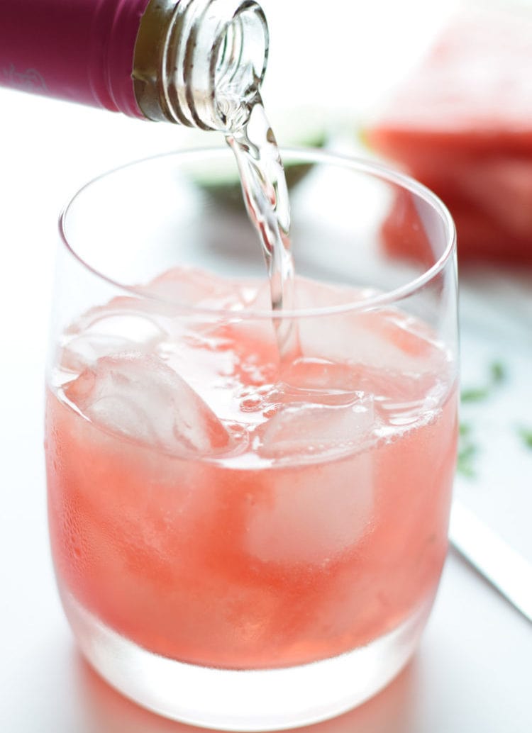 This Watermelon Mint Wine Cocktail is made with only 4 ingredients and takes less than 5 minutes to make. It’s made without any added sweeteners like simple syrup or sugar – the watermelon and wine is sweet enough. And the fresh mint and lime juice add a Mexican-inspired twist that we all know and love.