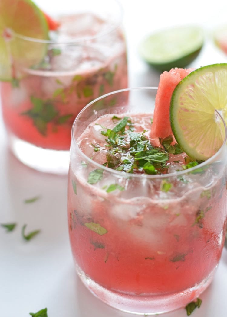 This Watermelon Mint Wine Cocktail is made with only 4 ingredients and takes less than 5 minutes to make. It’s made without any added sweeteners like simple syrup or sugar – the watermelon and wine is sweet enough. And the fresh mint and lime juice add a Mexican-inspired twist that we all know and love.