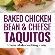 If you're looking for an easy, freezer-friendly meal, look no further than these Baked Chicken, Bean & Cheese Taquitos. Loaded with mashed pinto beans, shredded Mexican cheese and chili-spiced baked chicken, these taquitos are just like your favorite tacos, but even more fun to eat!