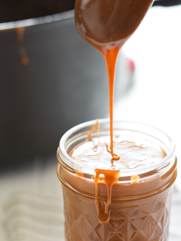 This Easy Cajeta (Mexican Caramel) recipe is made with only 5 ingredients and is easy to make. It's the perfect topping for your favorite dessert and can even be enjoyed all on it's own. If you like dulce de leche, you're going to love cajeta!