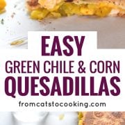 These Easy Green Chile Corn Quesadillas take only 12 minutes to make, are an easy lunch or dinner option and are vegetarian friendly! Plus, they're also an inexpensive meal. All you need are some flour tortillas, canned corn, canned diced green chiles and shredded cheese!