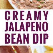 Mixed with diced jalapeños and Mexican spices like cumin and oregano, this Creamy Jalapeno Bean Dip is easy to make and is the perfect appetizer or snack any day of the week.