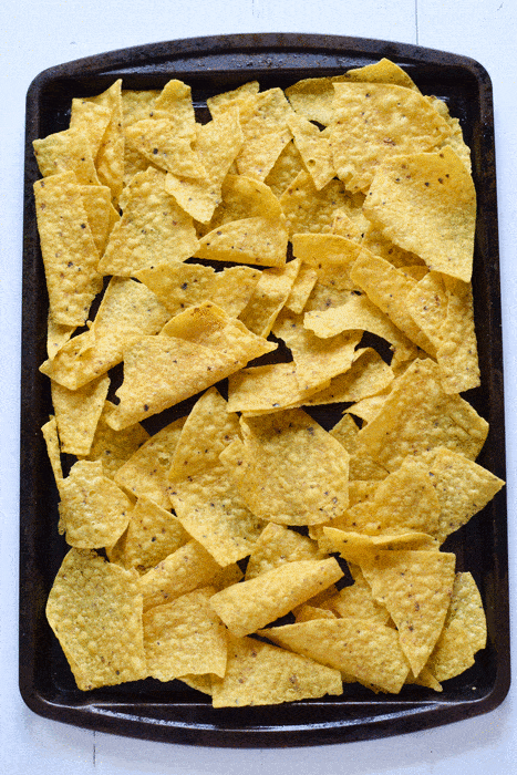Now you can get your favorite restaurant appetizer right at home! These Easy Loaded Mexican Nachos are topped with all your favorite ingredients and take only 12 minutes to make. Perfect for parties or lazy weekend meals! Is gluten free and can easily be made vegetarian.