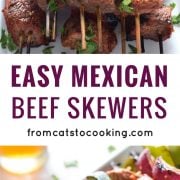 Made with marinated sirloin steak and delicious vegetables like zucchini, bell peppers and onions, these Easy Mexican Beef Skewers are the perfect appetizer or dinner for entertaining! (gluten free, paleo and low carb)