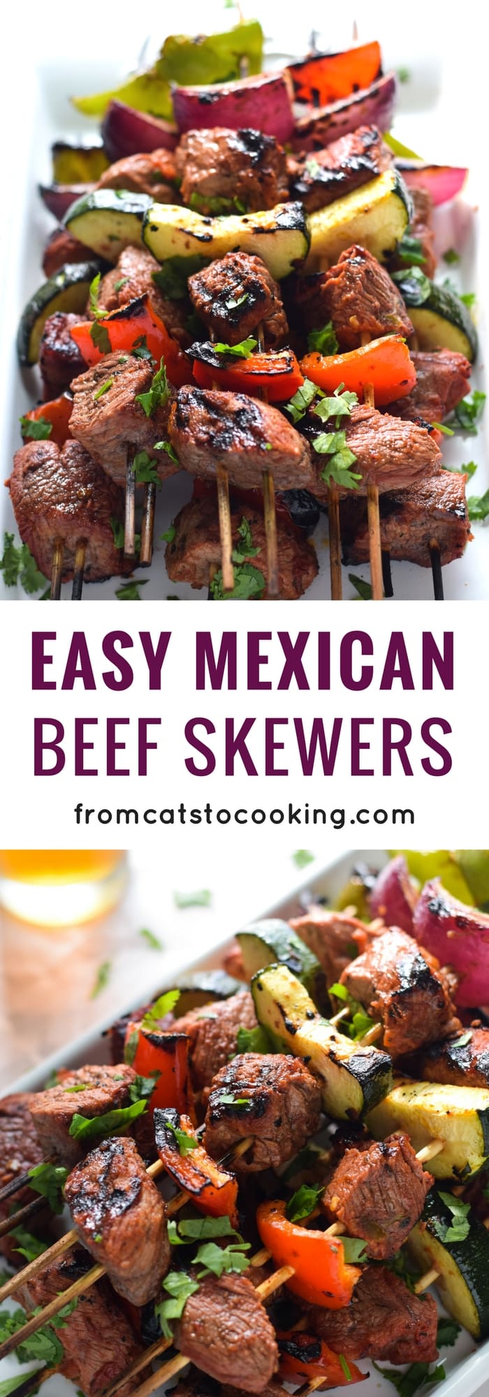 Made with marinated sirloin steak and delicious vegetables like zucchini, bell peppers and onions, these Easy Mexican Beef Skewers are the perfect appetizer or dinner for entertaining! (gluten free, paleo and low carb)
