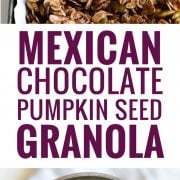 Made with only wholesome rolled oats, Abuelita Mexican chocolate, pumpkin seeds and dried cranberries, this Mexican Chocolate Pumpkin Seed Granola is a delicious breakfast or snack any time of the day! (gluten free, vegetarian)