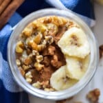 Soaked in three different kinds of milk and topped with chopped walnuts, banana slices and cinnamon, these 5-minute Mexican Tres Leches Overnight Oats are guaranteed to sweeten your mornings.