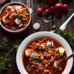 Made with shredded chicken and hominy in a comforting red chile broth, this Mexican Slow Cooker Chicken Posole is easy to make and full of authentic Mexican flavors. (gluten free)