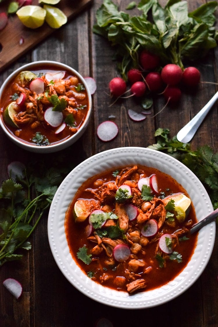 Made with shredded chicken and hominy in a comforting red chile broth, this Crock Pot Posole is easy to make and full of authentic Mexican flavors.