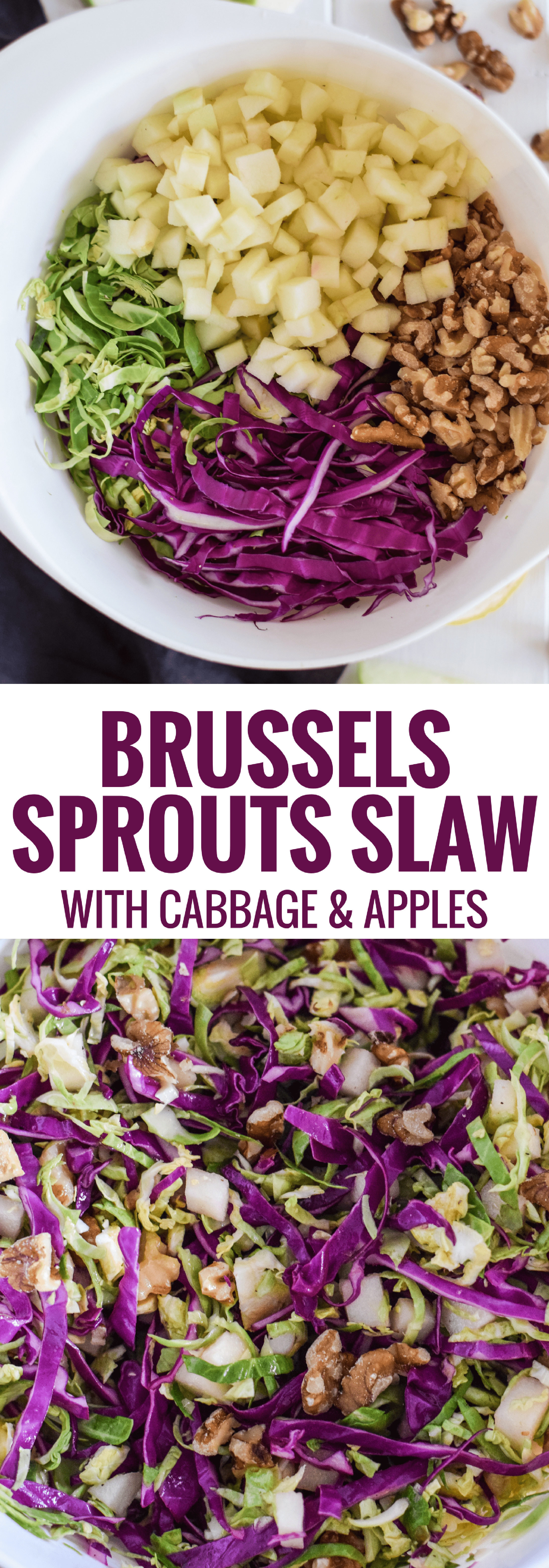 This healthy Brussels Sprouts Slaw with Cabbage and Apples is the perfect side dish for any meal. Also goes great on tacos! (gluten free, paleo, vegetarian, vegan)