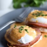Easy Chipotle Eggs Benedict recipe made with a lightened-up blender chipotle hollandaise sauce. Ready in only 25 minutes and is the perfect brunch!