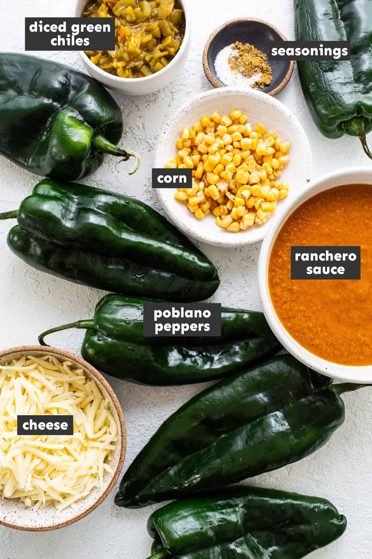 Ingredients for baked chile relleno on a table.