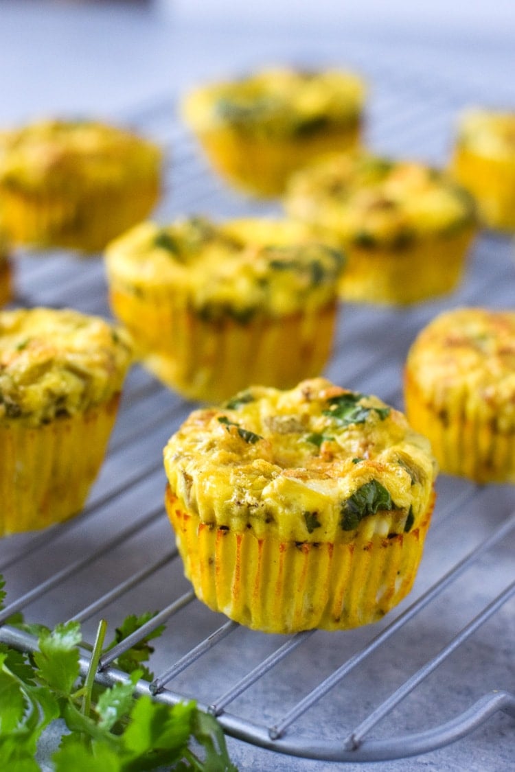 Easy, healthy and filling Chicken and Green Chile Egg Muffins - ready in only 30 minutes, this on-the-go breakfast is gluten free, low carb and paleo friendly.