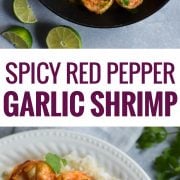 This Spicy Red Pepper Garlic Shrimp is an easy and healthy weeknight meal that's ready in only 18 minutes. Is gluten free, paleo and low carb.