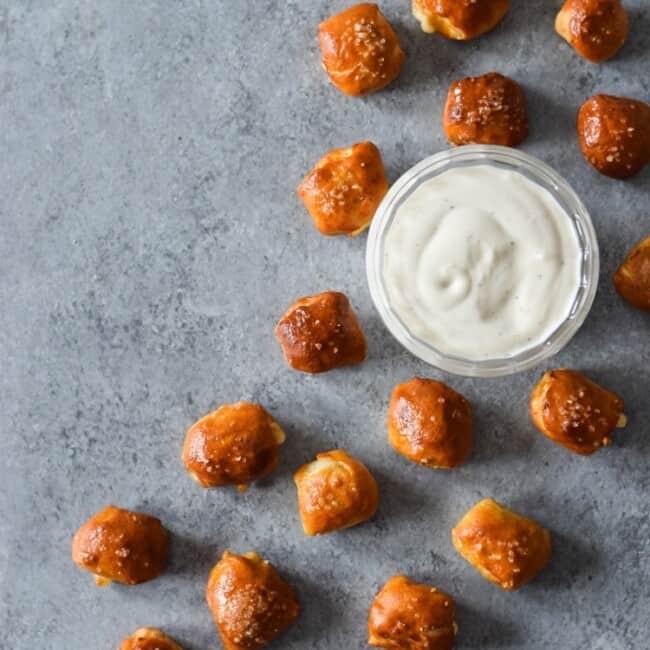 These Mexican Chorizo Cotija Stuffed Pretzel Bites are the ultimate irresistible appetizer and salty snack for your next party and get-together.