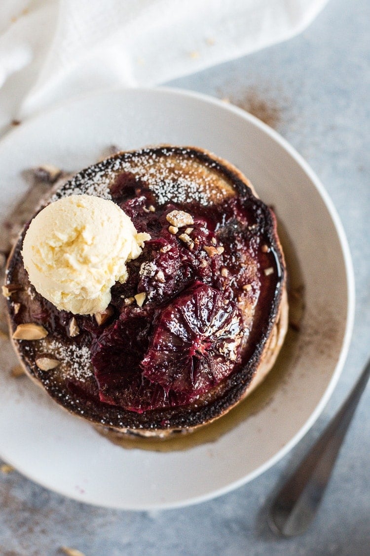 Start your day off with these Fluffy Whole Wheat Pancakes with Blood Orange Compote and whipped butter. Your tastebuds will thank you.