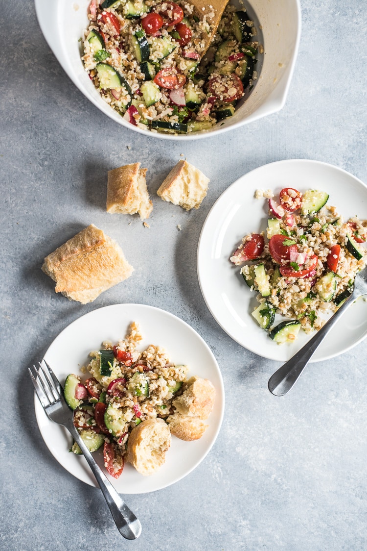 This Mexican Quinoa Salad with Farro and Barley is healthy, easy to make and makes a great vegetarian side dish or lunch in under 30 minutes.