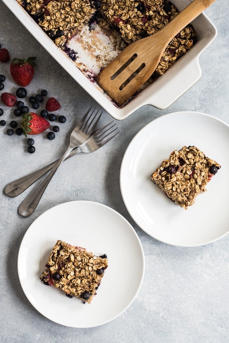 Banana Bread Baked Oatmeal with Berries and Cinnamon via Isabel Eats.