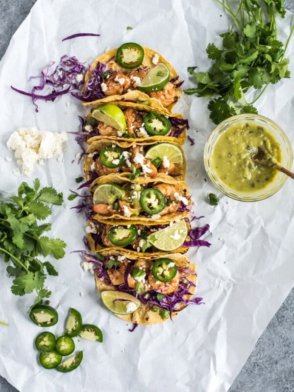 These Honey Balsamic Beer Shrimp Tacos are topped with a sweet and savory honey balsamic glaze that's made with a roasty stout beer. Ready in only 30 minutes!
