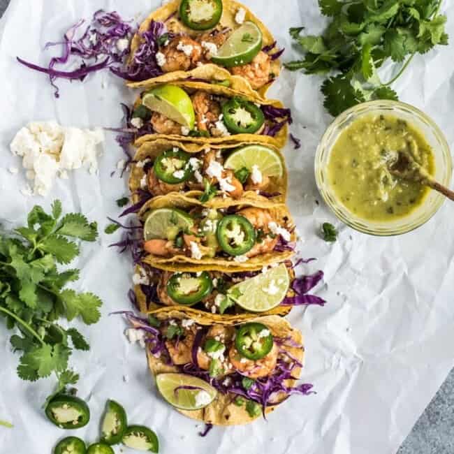 These Honey Balsamic Beer Shrimp Tacos are topped with a sweet and savory honey balsamic glaze that's made with a roasty stout beer. Ready in only 30 minutes!