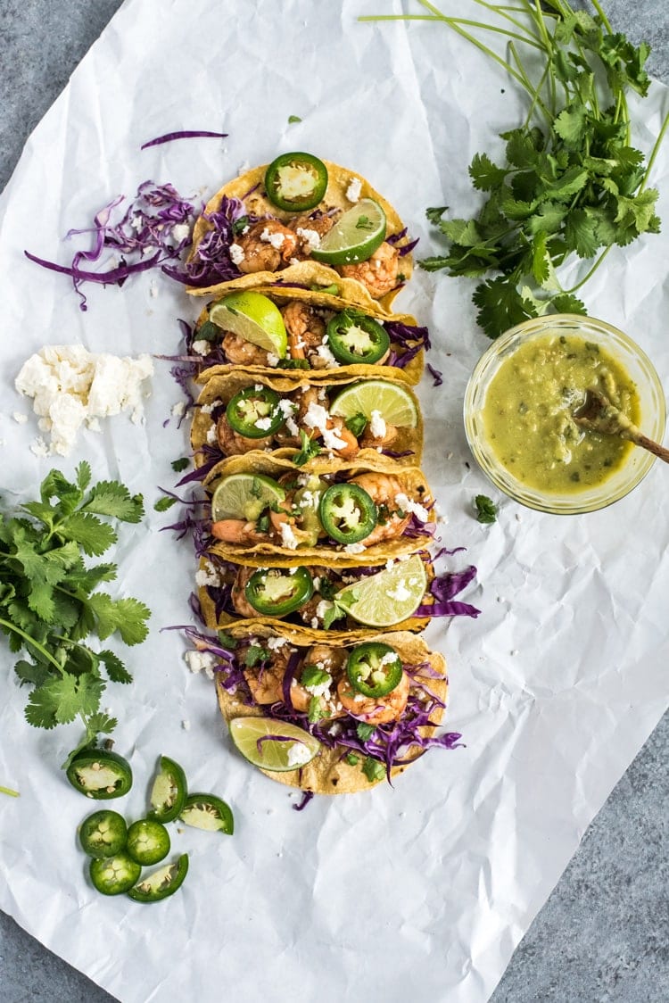 These Honey Balsamic Beer Shrimp Tacos are topped with a sweet and savory honey balsamic glaze that's made with a roasty stout beer. Ready in only 30 minutes!