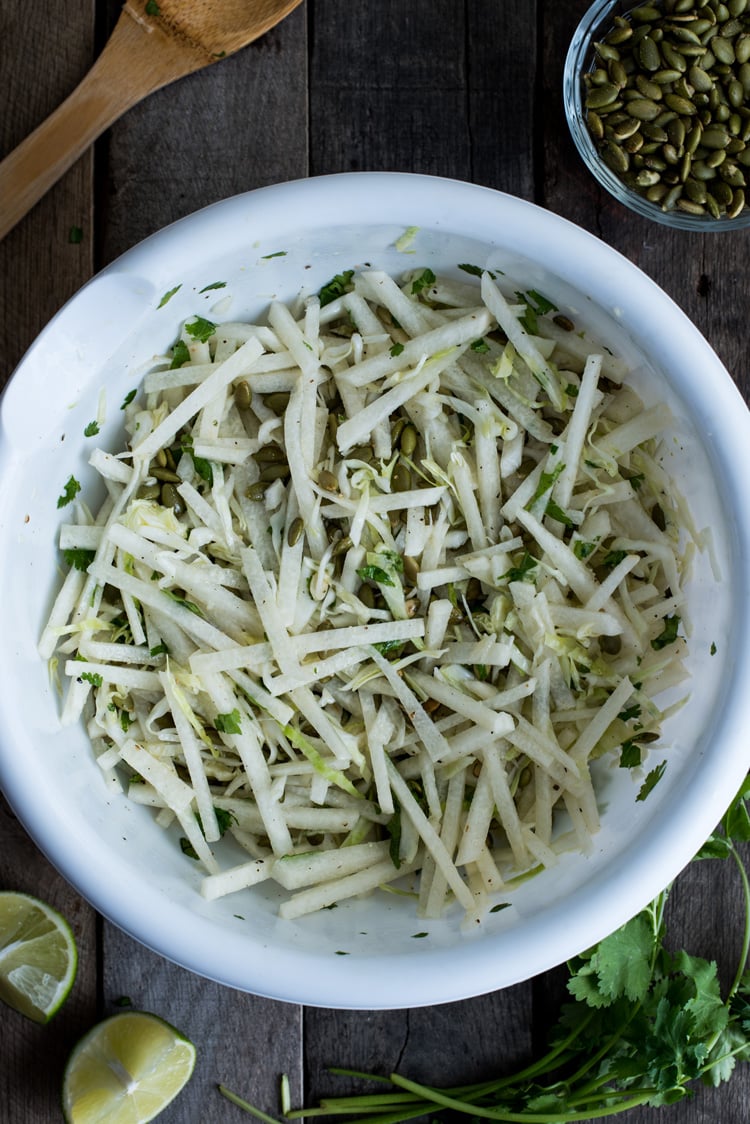 A refreshing and crunchy Mexican Lime Jicama Slaw perfect for the spring and summer months!