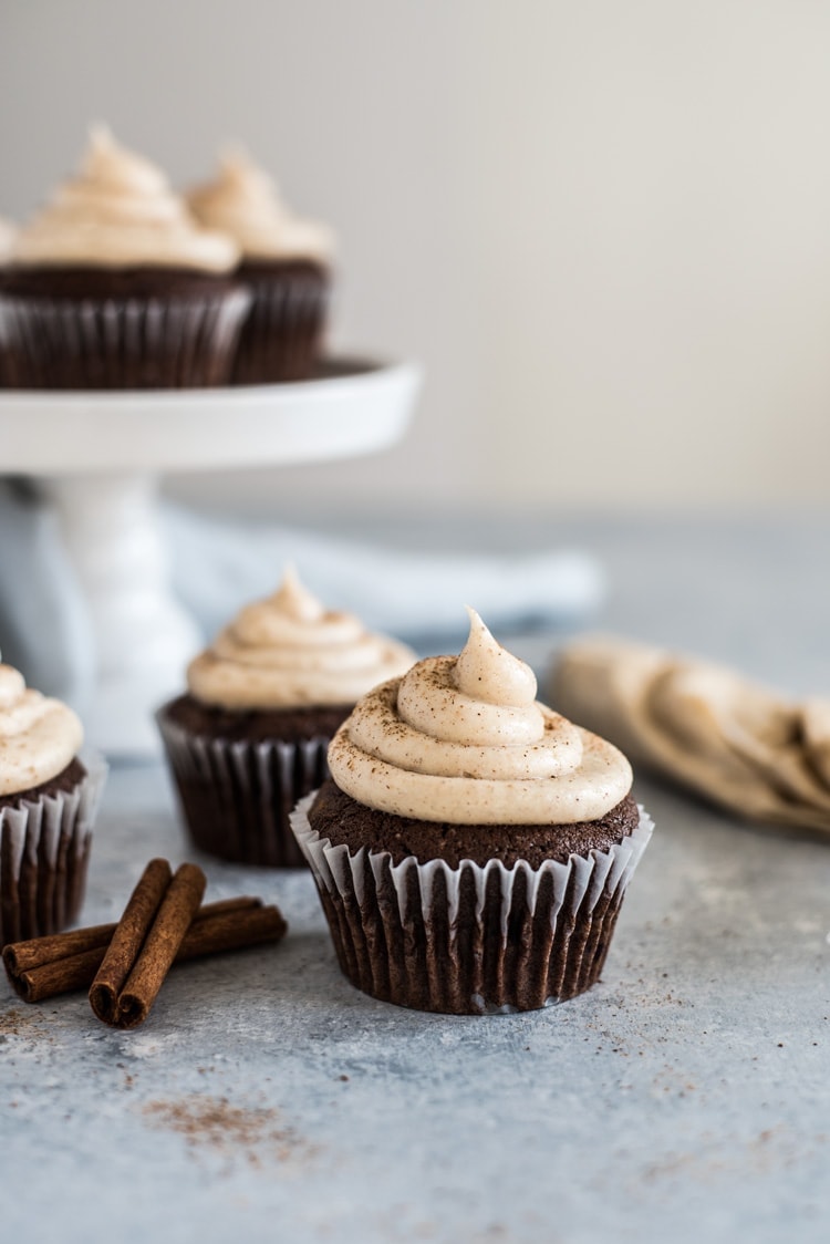 Cherry Chocolate Cupcakes with Cinnamon Cream Cheese Frosting