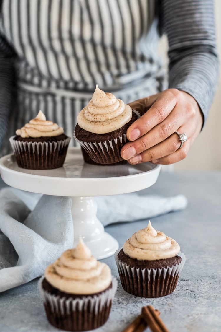 These Cherry Chocolate Cupcakes with Cinnamon Cream Cheese Frosting are decadent, fluffy and perfectly moist. Treat yourself!