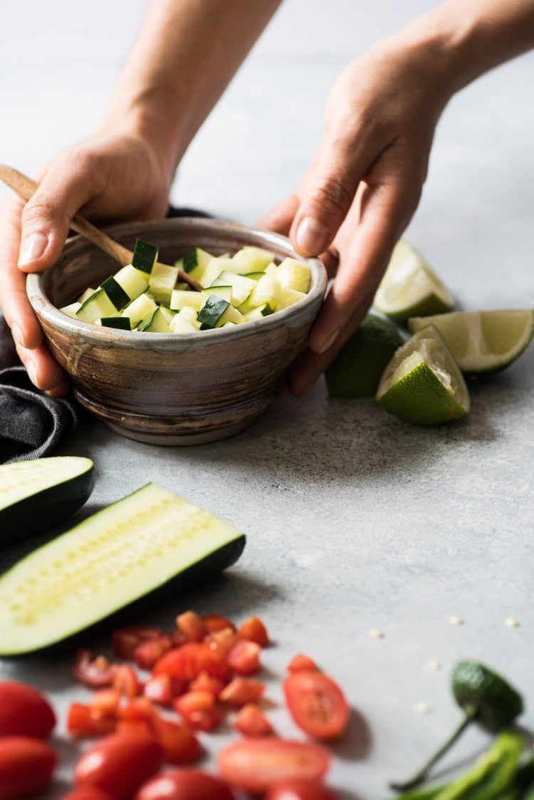 This Fresh Cucumber Salsa is quick and easy to make! Ready in only 15 minutes, this healthy salsa is the perfect topping for tacos, enchiladas and grilled meats.