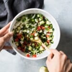 This Fresh Cucumber Salsa is quick and easy to make! Ready in only 15 minutes, this healthy salsa is the perfect topping for tacos, enchiladas and grilled meats.