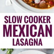 This Slow Cooker Mexican Lasagna is made with layers of black beans, corn tortillas and red enchilada sauce for a delicious gluten free weeknight meal!