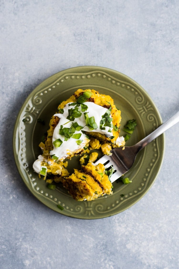 Quick and easy Jalapeno Corn Cakes that are gluten free and vegetarian. The perfect Mexican side dish!