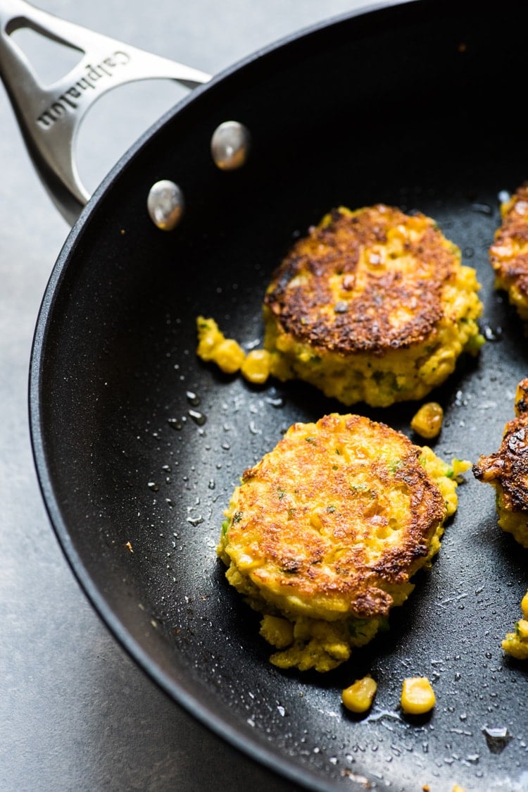 Quick and easy Jalapeno Corn Cakes that are gluten free and vegetarian. The perfect Mexican side dish!