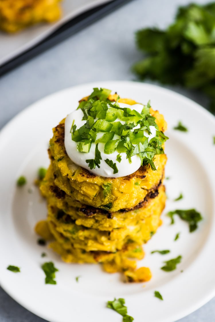 These quick and easy Jalapeno Corn Cakes make the perfect Mexican side dish and are gluten free and vegetarian!