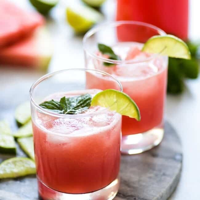 This Watermelon Agua Fresca (also known as Agua de Sandia) is a light and refreshing summer drink made with only 3 ingredients - watermelon, water and a touch of sugar! #aguafresca #mexican #watermelon