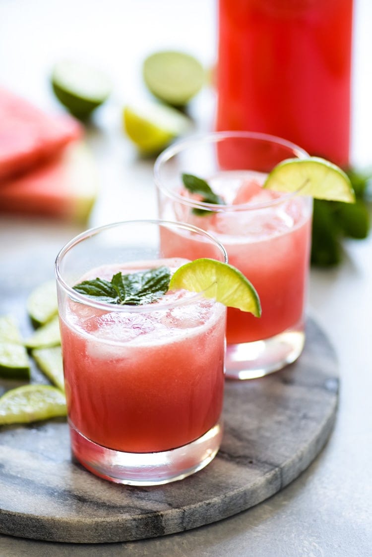 This Watermelon Agua Fresca (also known as Agua de Sandia) is a light and refreshing summer drink made with only 3 ingredients - watermelon, water and a touch of sugar! #aguafresca #mexican #watermelon