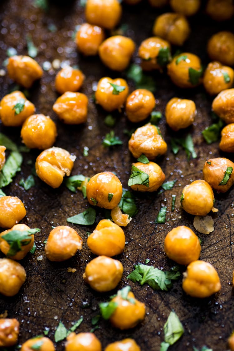 These Cilantro Lime Roasted Chickpeas are a healthy and addicting salty snack with plenty of crunch to satisfy your snack cravings! (gluten free, vegetarian, vegan)