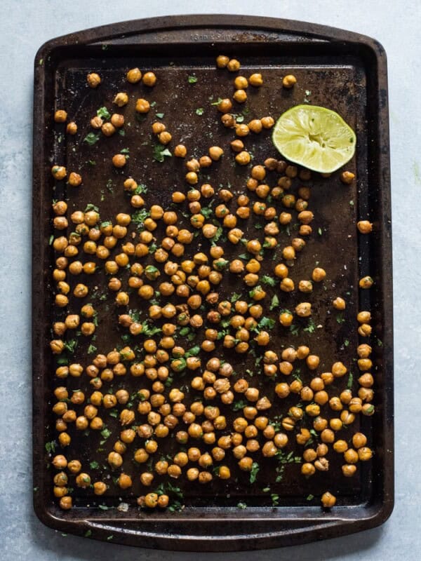 These Cilantro Lime Roasted Chickpeas are a healthy and addicting salty snack with plenty of crunch to satisfy your snack cravings! (gluten free, vegan)