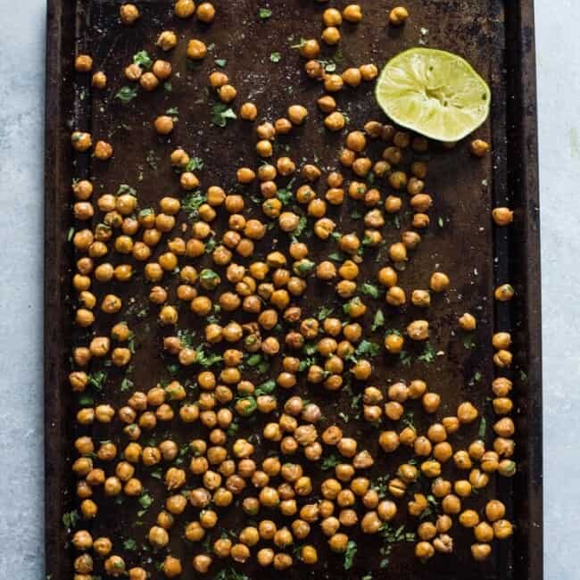 These Cilantro Lime Roasted Chickpeas are a healthy and addicting salty snack with plenty of crunch to satisfy your snack cravings! (gluten free, vegan)
