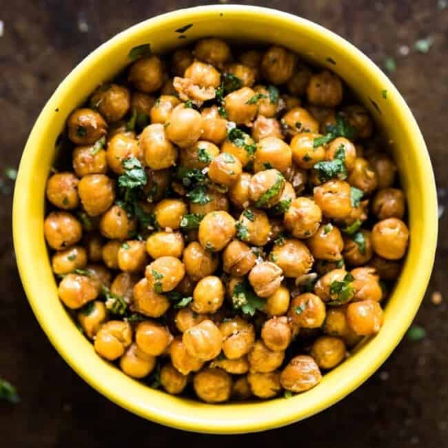 These Cilantro Lime Roasted Chickpeas are a healthy and addicting salty snack with plenty of crunch to satisfy your snack cravings! (gluten free, vegan)