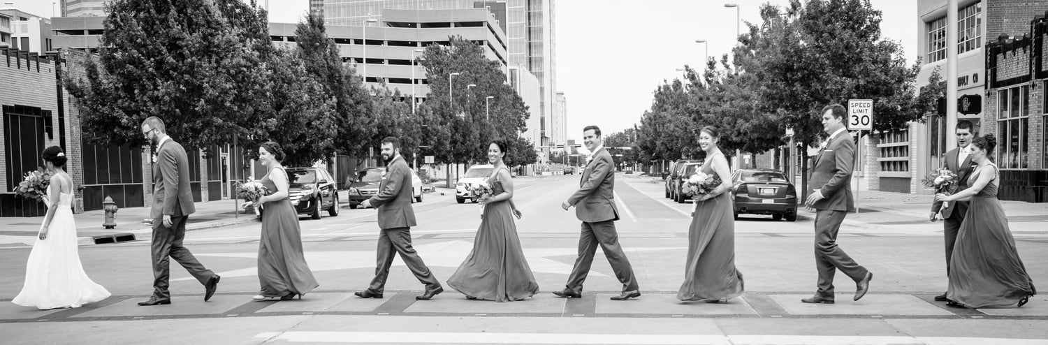 Wedding party walking in Film Row in Oklahoma City // Photo by Leia Smethurst