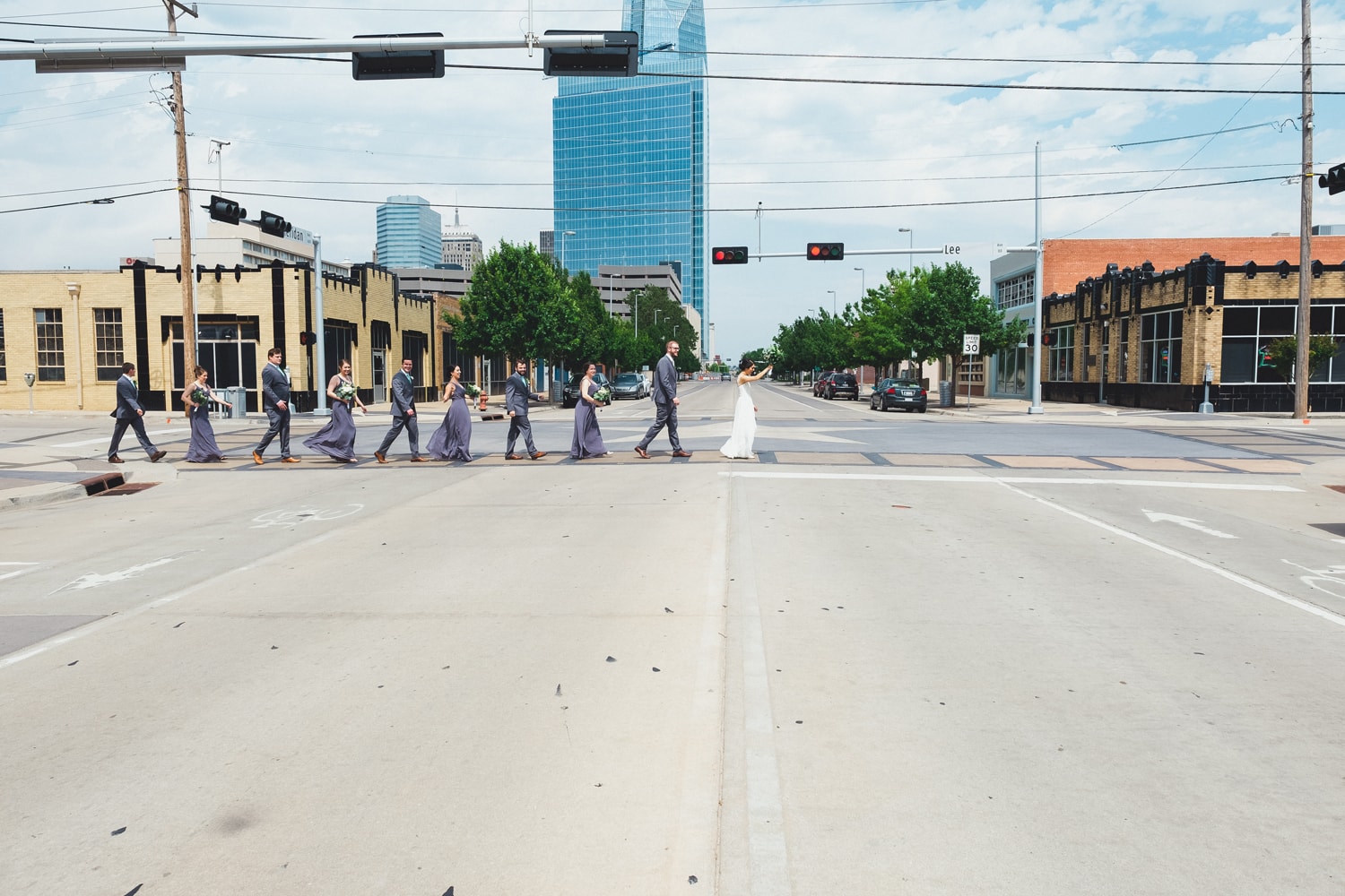 Wedding party walking in Film Row in Oklahoma City // Photo by Leia Smethurst