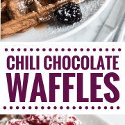 Made with a hint of cinnamon and adobo chili powder, these Chili Chocolate Waffles topped with fresh berries, powdered sugar and maple syrup are a brunch delight!